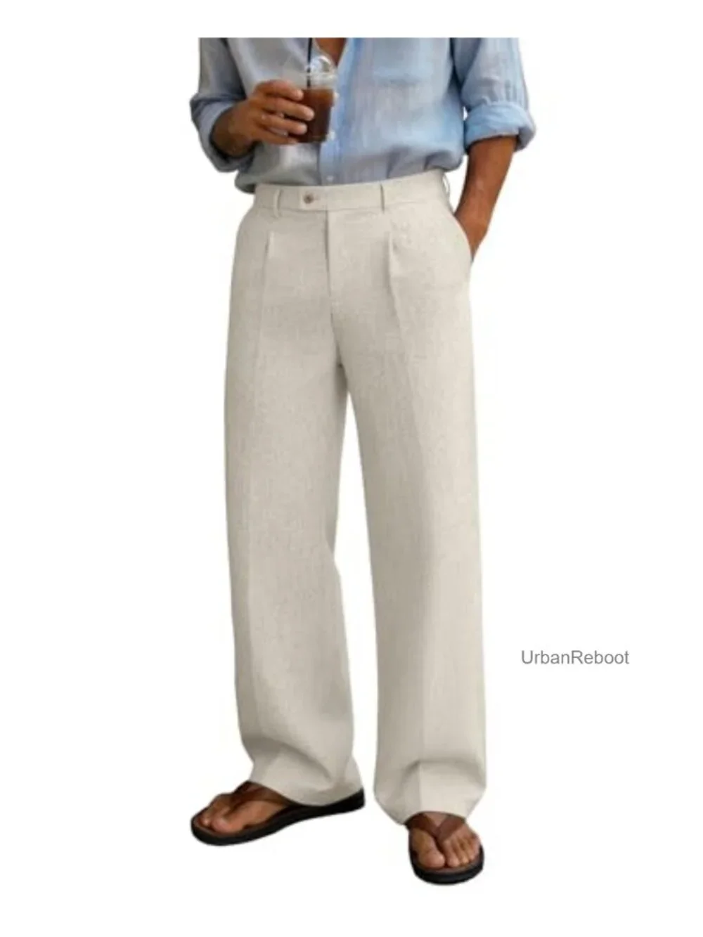 Men's Linen Wide Leg Pleated Dress Pants | Relaxed Fit Elastic Waist Office